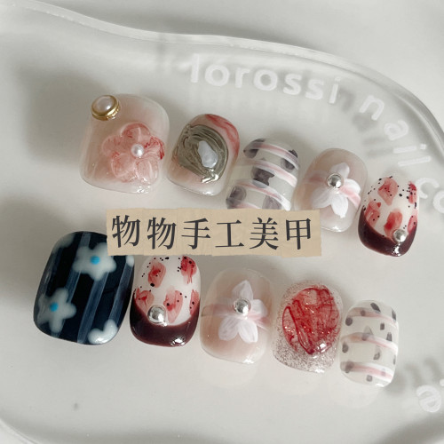 新品手工穿戴甲 ins风一盘解锁多种浪漫 混搭手绘花朵穿戴甲