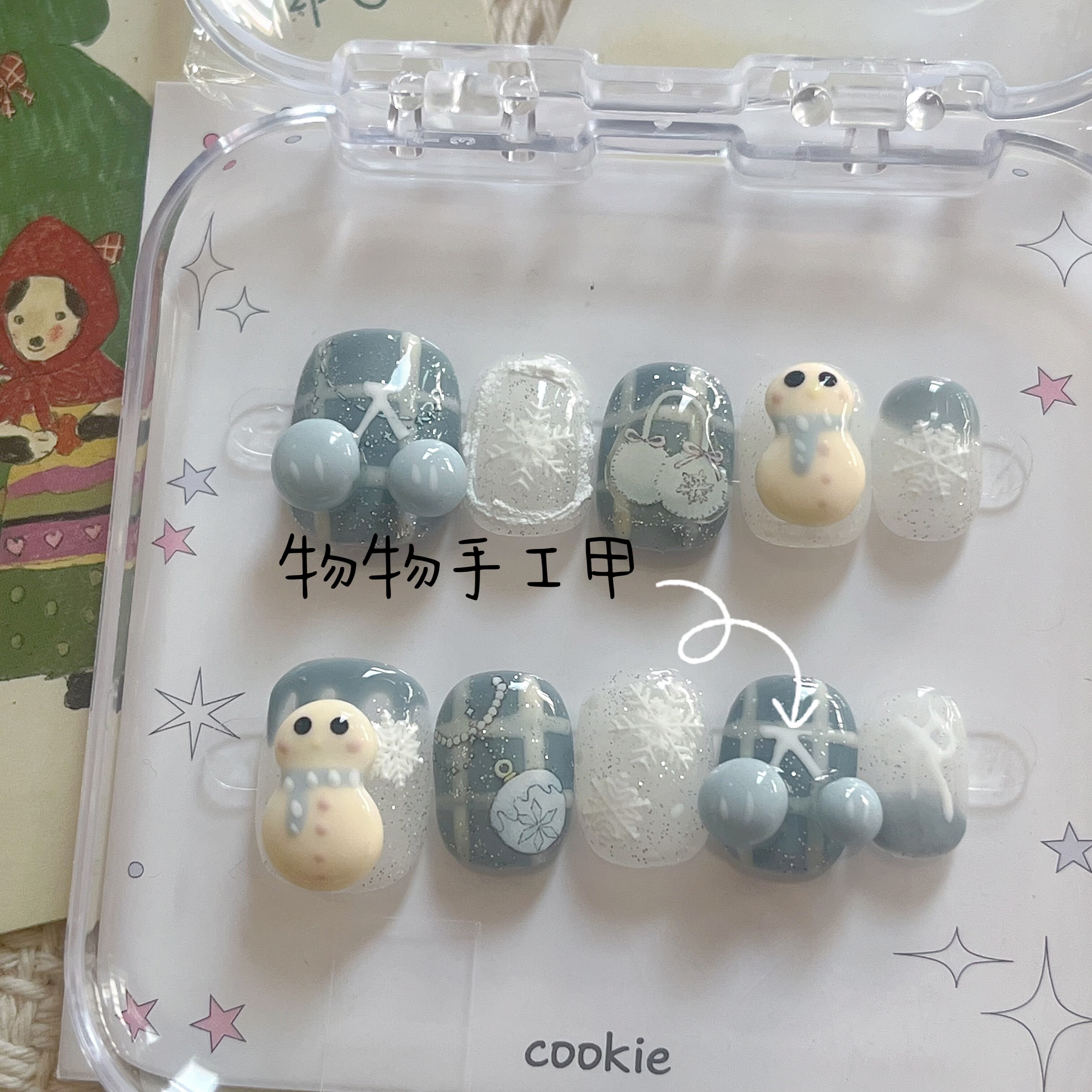 手工穿戴甲ins风韩系温柔小雪人美甲贴片成品假指甲可拆卸