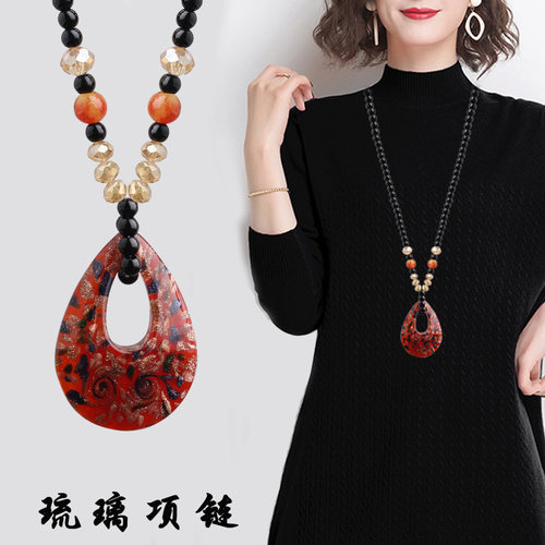 琉璃简约百搭项链菱形水滴民族风