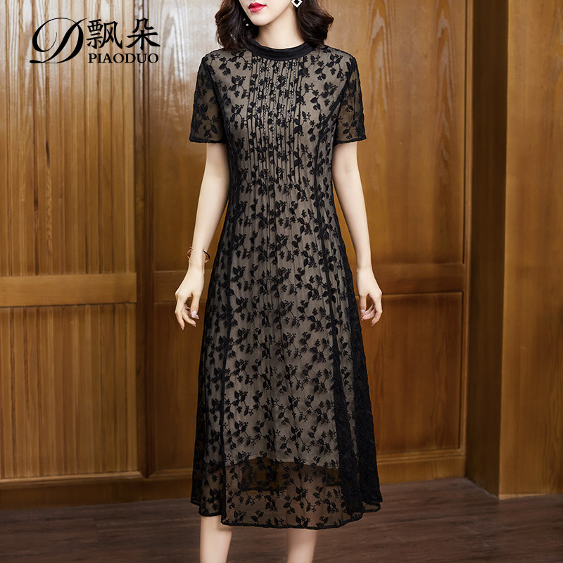 重工刺绣真丝连衣裙2023夏季新款高端女优雅气质显瘦桑蚕丝长裙子