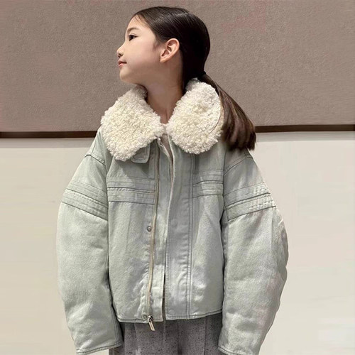2025冬季新款女童牛仔夹棉外套