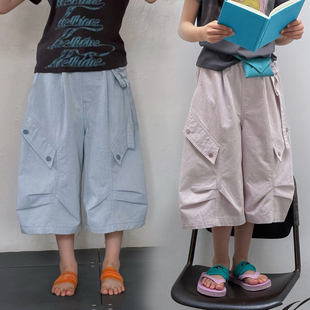 2026新款韩版水洗软牛仔工装7分牛仔中裤男女童休闲裤