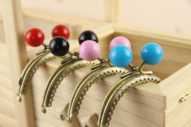 DIY布艺手工辅料 8.5cm糖果色大珠头半圆古铜色雕花单耳口金