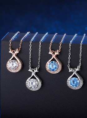 S925纯银鹿角宝石吊坠项链高级感