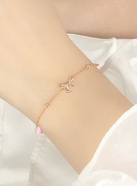 S925纯银红猫眼石蝴蝶结手链简约