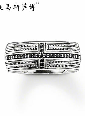 托马斯萨博黑钻铆钉925银指环