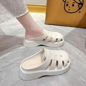 厚底松糕包头百搭罗马镂空凉鞋 外穿增高拖鞋 新款 2025编织夏季