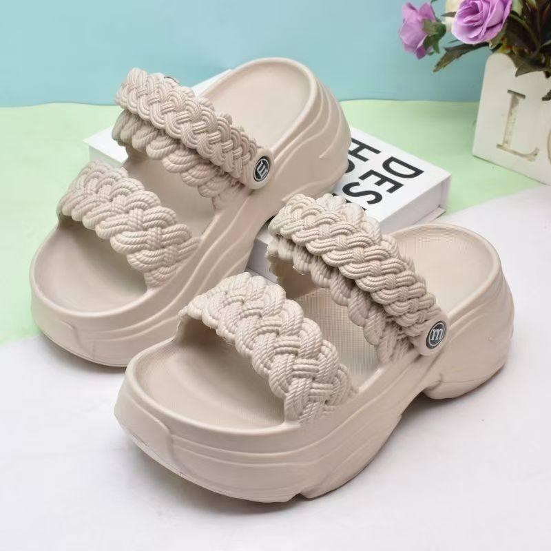 松糕厚底小个子凉拖鞋女夏外穿2025新款百搭增高高跟两穿拖鞋女凉