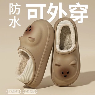 女士 防滑厚底外穿保暖月子护士棉鞋 防水棉拖鞋 女秋冬包跟2025新款