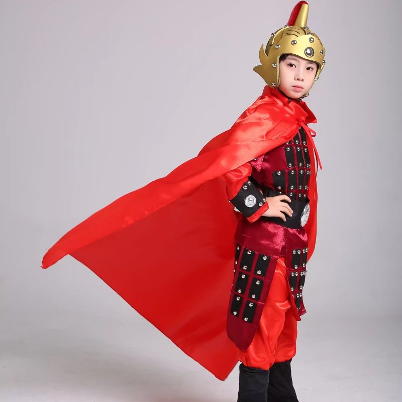 六一节儿童古代将军岳飞盔甲演出满江红花木兰古装战袍士兵表演服
