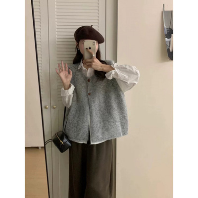 毛衣女款2025新款爆款秋冬韩版复古无袖针织马甲宽松慵懒风叠穿