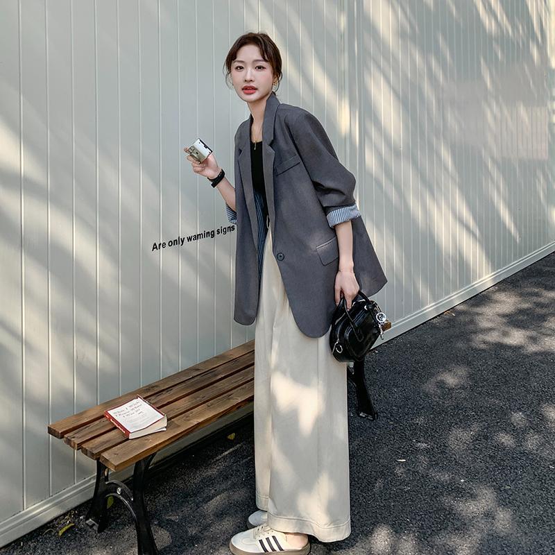 灰色西装外套女2025新款爆款秋季小个子气质大码宽松休闲上衣韩系