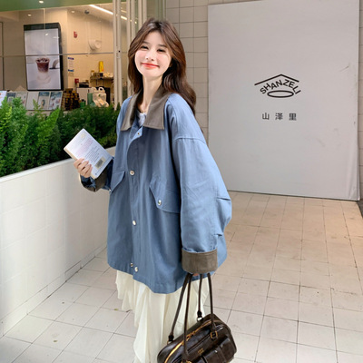 2025新款小个子穿搭外套韩系慵懒风撞色拼接工装外套女休闲洋气