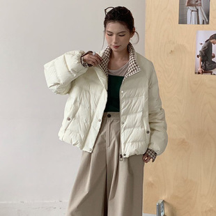 羽绒服女款2025年新款时尚轻薄白鸭绒韩版冬季排骨短款立领休闲