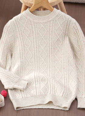 儿童羊绒衫女童双股厚款彩点妞花菱形圆领打底衫中大童羊毛衫毛衣