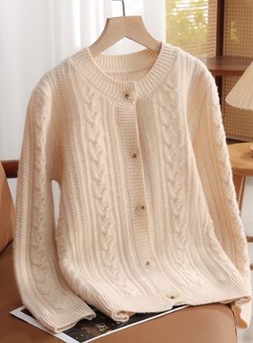 儿童羊绒衫女童双股厚款开衫针织外套中大童羊毛衫毛衣