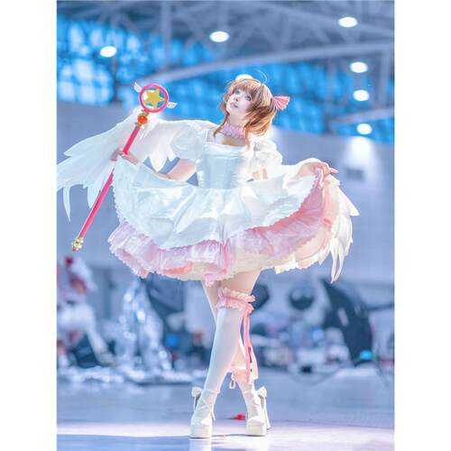 小樱cos服魔卡少女樱cos服木之本樱粉白红白战斗服cosplay女装
