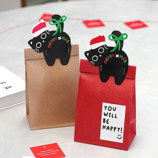 圣诞节手提袋ins纸袋猫猫包装袋纸质烘焙袋打包袋零食玩具盲袋子