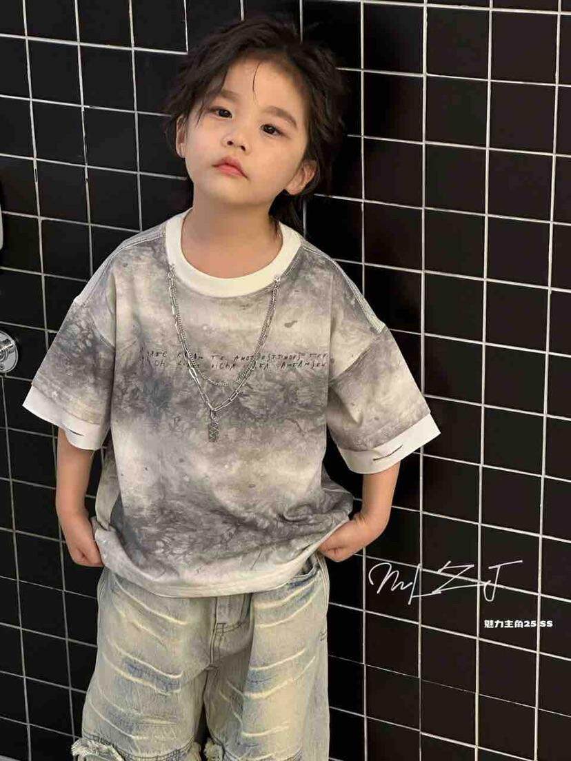 魅力主角潮牌扎染渐变短袖夏装中童超好看独特别致宽松小学生T恤