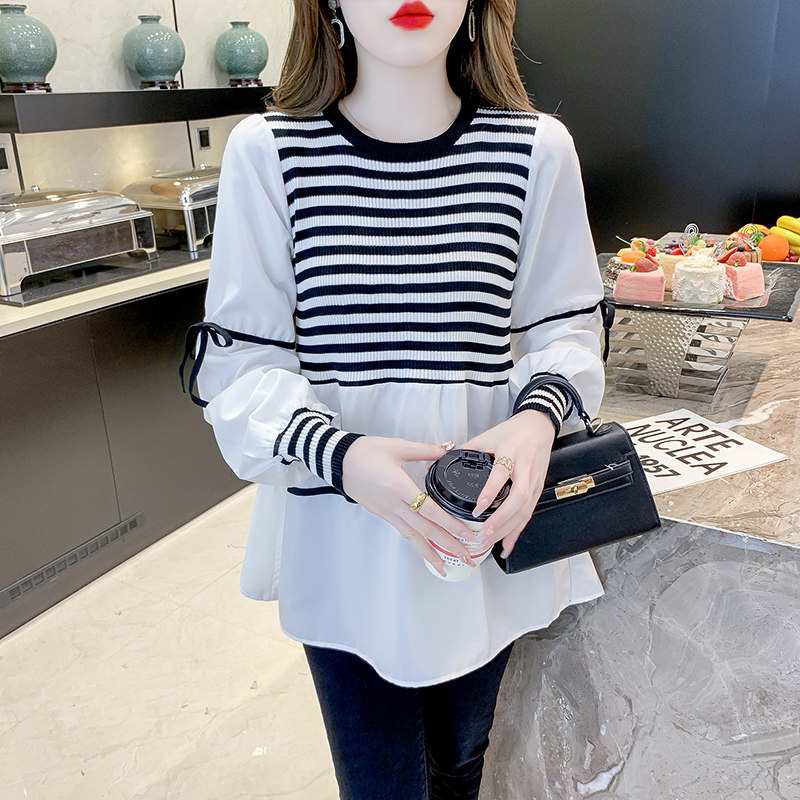 가을 출산 탑 가짜 투피스 셔츠 패션 대형 2024 초가을 새로운 디자인 서양식 연령 감소 셔츠