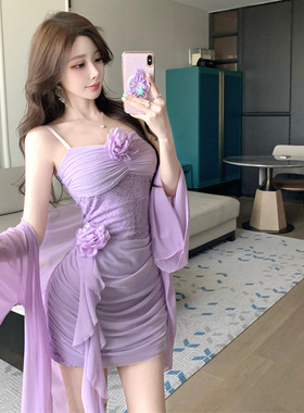 7929欧美东南亚外贸批发2025女装纯欲花朵吊带裙长袖防晒衫