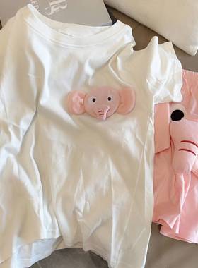 大象短裤可爱搞怪吱吱叫睡裤男士夏季宽松女家居服睡衣套装