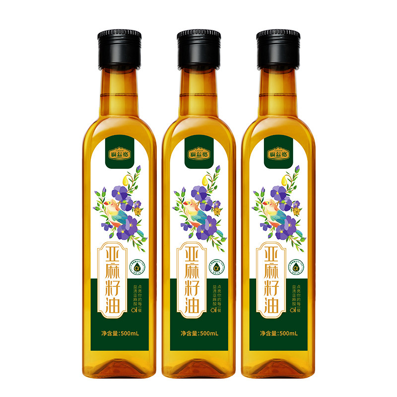 福益德冷榨一级纯亚麻籽油500ml*3瓶食用油