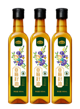 福益德冷榨一级纯亚麻籽油500ml*3瓶食用油