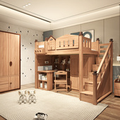 胡桃木全实木上床下桌交错式 上下床上下铺双层床高架床儿童子母床