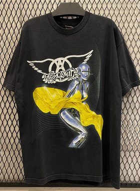 Aerosmith史密斯飞船乐队美式复古Y2K高级感潮牌重磅纯棉短袖t恤