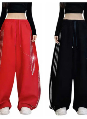 秋冬曳步舞跳舞广场舞3934错位三道杠烫钻弯刀裤阔腿裤休闲裤长裤