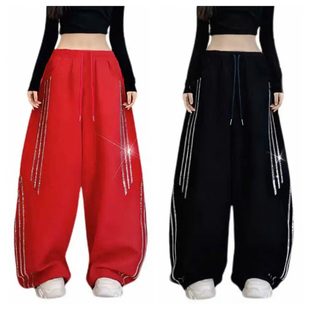 秋冬曳步舞跳舞广场舞3934错位三道杠烫钻弯刀裤阔腿裤休闲裤长裤