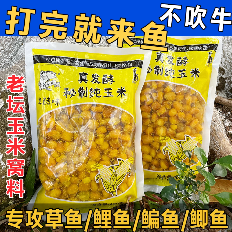 老坛发酵玉米粒鱼饵料水库野钓草青鲤鱼大物打窝料游诱钓两用饵料