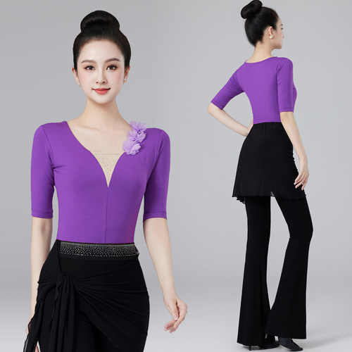 2025新款紫色花领形体训练服装