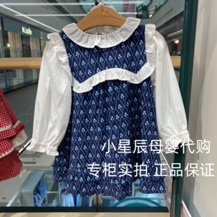 moimoln韩国小云朵26春款新款儿童藏青色连衣裙子女宝带帽子 699