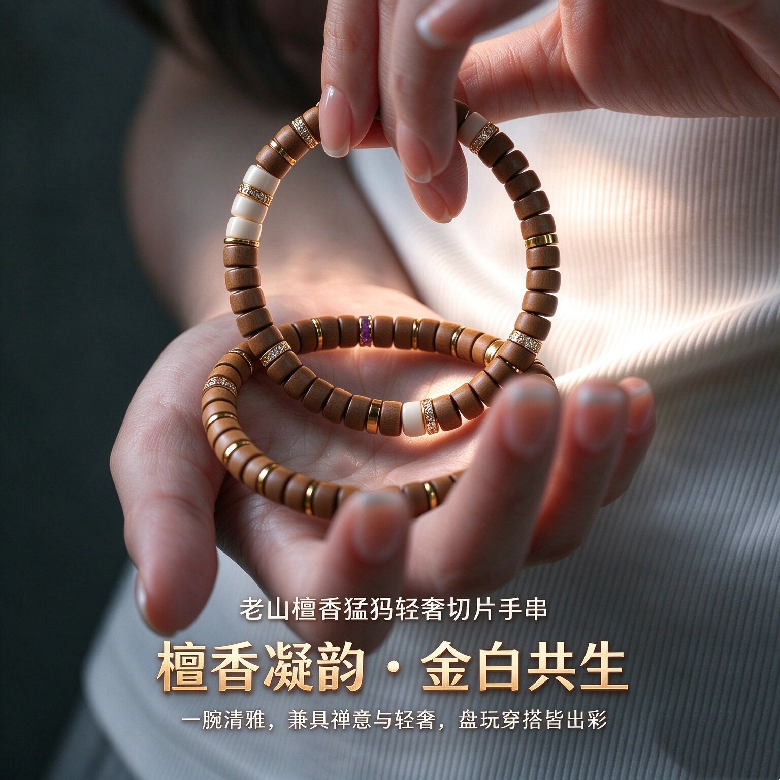 老山檀香直切猛犸金钻手串男女款