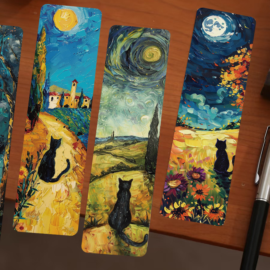 60张油画小猫书签纸质文艺风猫咪diy书籍标记学生