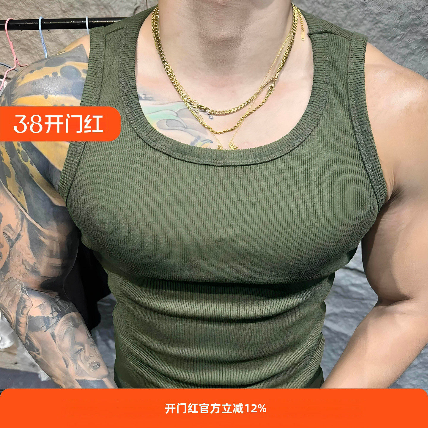 美式健身背心男街头400g重磅纯棉螺纹紧身高弹运动打底坎肩gymog