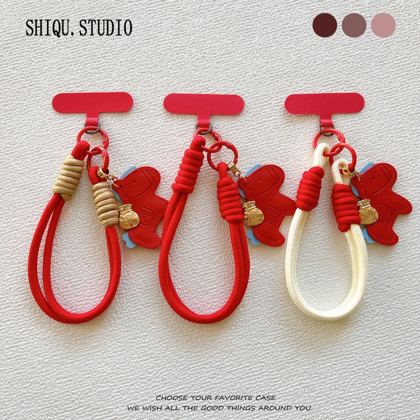 手机挂绳新年红色皮革小马编织手腕带手提短绳带夹片钥匙包包挂饰,3C数码配件,手机挂件/手机链,淘宝优惠券,粉丝福利购,淘宝优惠卷