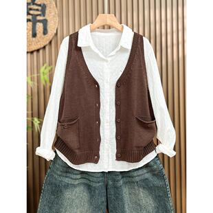 超火~大码春秋针织马甲女士时髦洋气马夹无袖开衫背心坎肩上衣
