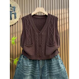 超火~大码春秋短款开衫针织马甲女洋气马夹无袖背心坎肩上衣