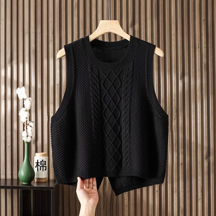 大码后开叉秋冬圆领针织马甲外穿叠穿女无袖坎肩背心外搭毛衣马夹