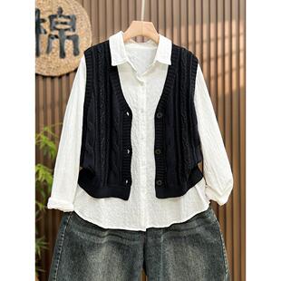 超火~棉线针织马甲开衫无袖背心女春秋季罩衫坎肩马夹洋气上衣