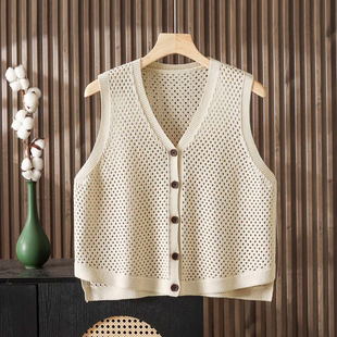 大码春秋镂空针织马甲背心女款衬衫叠穿V领开衫坎肩马夹外穿毛衣