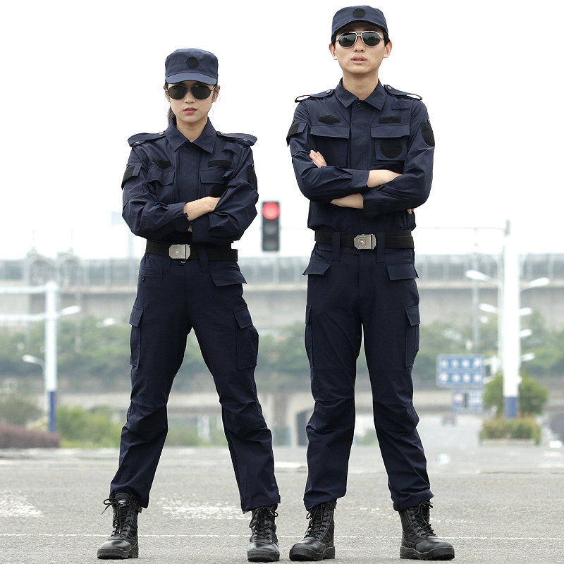 蓝色教官服套装男速干弹力作训服保安物业工作服春夏秋冬季