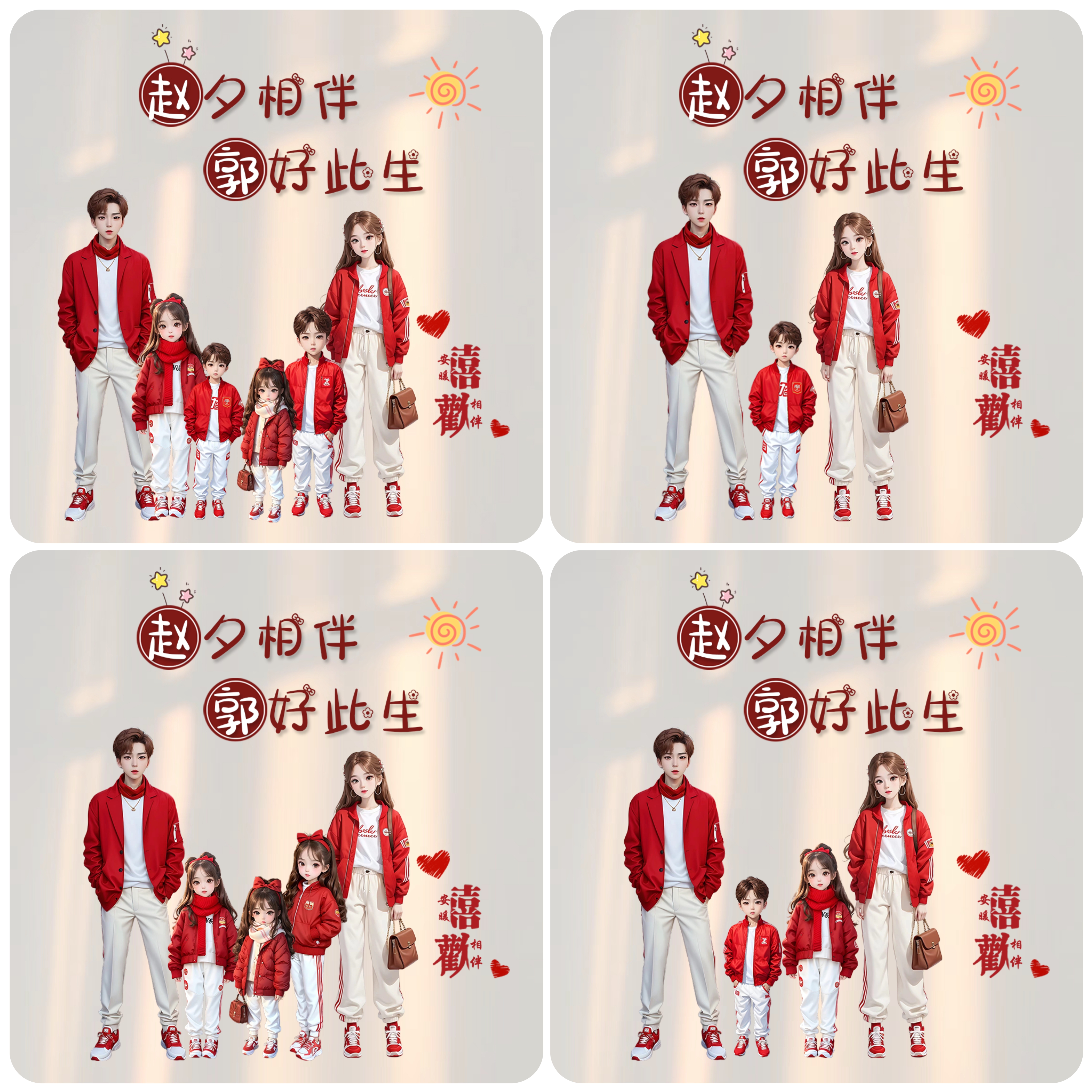 全家福亲子装红色外套源文件psd设计素材模板签名姓氏谐音梗头像