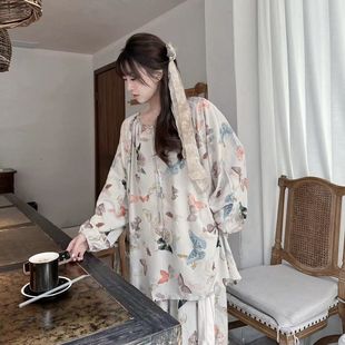 國風套裝 棉綢居家外出高級感女夏碎花人造棉寬松輕薄復古韓版