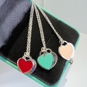 爱心项链女纯银简约首饰双吊坠蓝色珐琅新年红心锁骨链本命年礼物