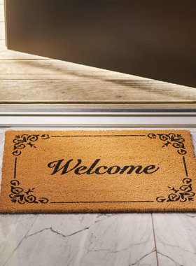 印度进口椰壳门垫美式welcome欢迎入户门进门口抗污耐脏除尘地垫