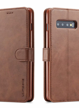 LC.imeeke适用三星S10 Plus手机壳磁扣翻盖皮套S10e防摔软壳S10 5G插卡保护套G977B钱夹皮壳S10X小牛纹套